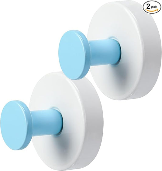 Reusable Heavy Duty Suction Cup Hooks for Kitchen/Bathroom/Shower - Wet-Proof Hooks for Towels, Robes, Loofah&Wreaths/No Drill Mounting on Glass, Tile, Metal (2, Klein Blue White)