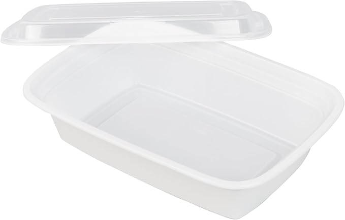 Restaurantware-Asporto 38 Ounce Take Out Containers, 100 Food Containers With Lids - Microwavable, Disposable, White Plastic To Go Boxes For Food, No BPA, For Take Out And Delivery