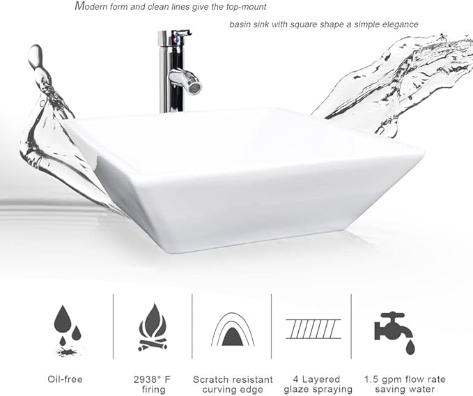 eclife 60" Modern Bathroom Vanity Sink Combo Freestanding Cabinet with Small Side Cabinet, White Square Ceramic Vessel Sink, Water Save Faucet, Drain (White+A07)