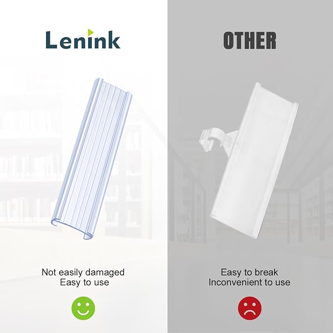 Lenink 20Pcs Wire Shelf Label Holders,Plastic Wire Rack Label Holder Compatible with Metro and Nexel 1-1/4in Shelves,Label Area 6in Lx1.25in H (Label Paper Not Included)