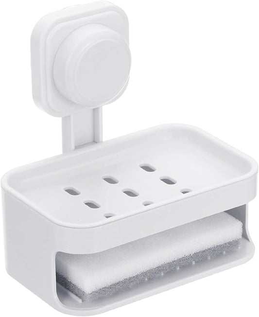 uxcell 1Pcs Suction Cup Soap Dish, Removable and Reusable Wall Mounted Double Bar Soap Holder for Shower No-Drilling Sponge Holder for Bathroom Kitchen, White