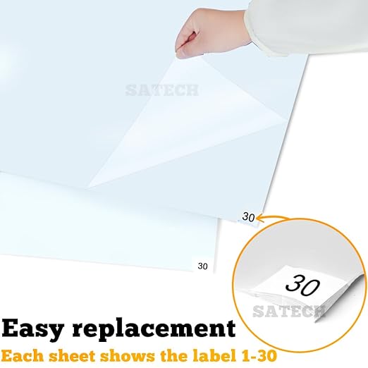 SATECH Sticky/Tacky/Adhesive Mat 13" x 17" with Non-Slip Base for Basketball Shoes Cleanroom Pets Garage White(Case of 4 Mats,30 Sheets Each)