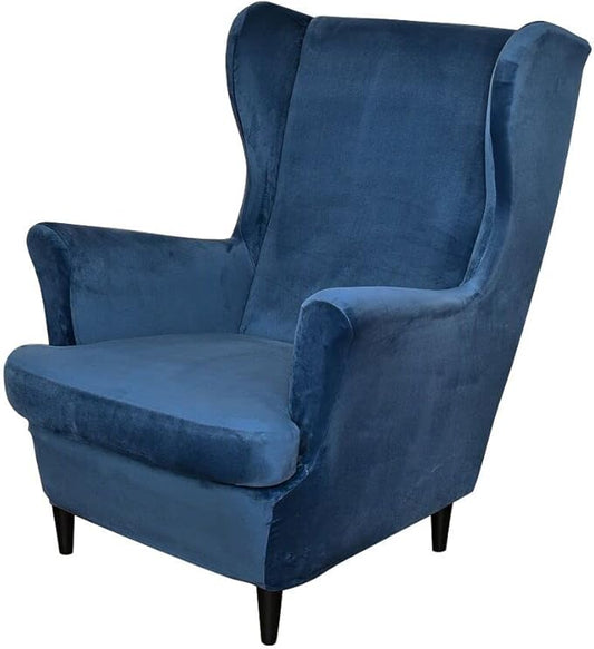 OBCREAT Wingback Chair Covers,2 Piece Stretch Velvet Wingback Chair Slipcover Soft Wing Chair Sofa Covers with Elastic Bottom,Armchair Couch Cover Furniture Protector for Living Room (Navy)