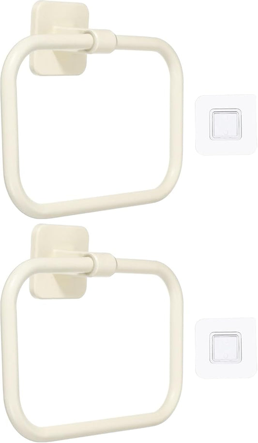 uxcell Self Adhesive Towel Holder, 2Pcs Bathroom Hardware Wall Mounted Aluminum Rectangle Ring Towel Hanger for Bathroom Toilet Kitchen, White