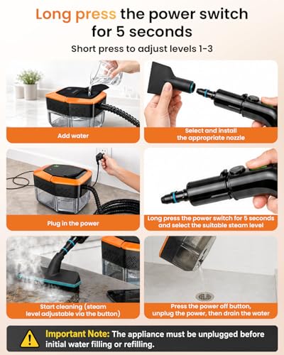 Steam Cleaner for Home & Car – Handheld Steamer for Cleaning with 2500W High Temperature, 3 Modes, 12 Accessories & 1.8L Large Tank, Portable Steam Cleaner for Couch, Grease, Kitch - Image 7