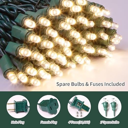 LAMPHOME Warm White Christmas Lights Outdoor,150 LED Fairy Lights Connectable Waterproof String Light UL Certified Xmas Mini Light Green Wire for Indoor Christmas Tree Holiday Party Outside Decor