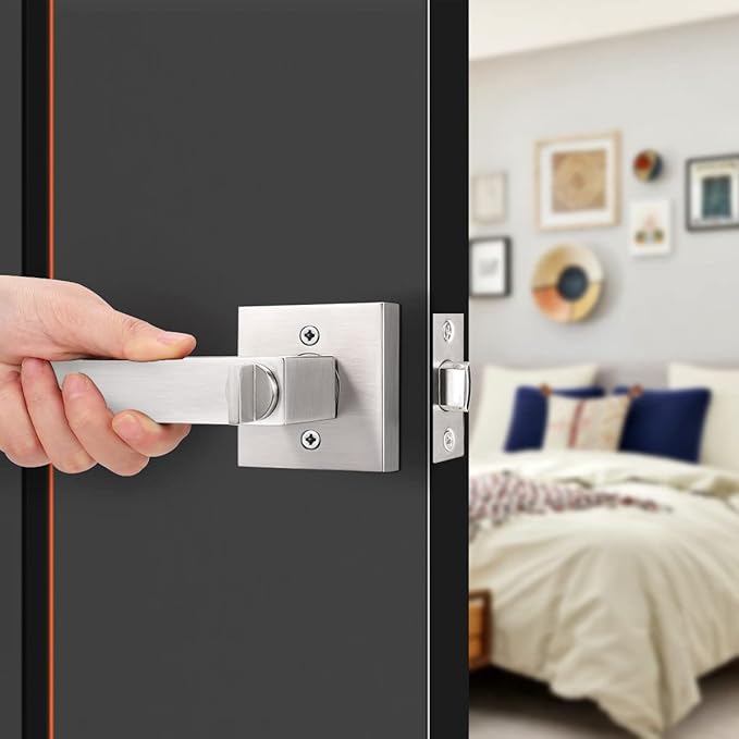 Probrico Interior Brushed Nickel Door Handle, Heavy Duty, Flat Square Privacy Door Handles, Keyless Door Levers Lockset for Bedroom and Bathroom (15 Pack, Modern)