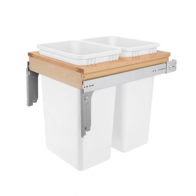 Rev-A-Shelf Top Mount Double Pullout Under Cabinet 50 Quart Kitchen Trash Cans for Full Height Cabinet, 150 Pound Rated Full-Extension Slides, 4WCTM-2150DM-2