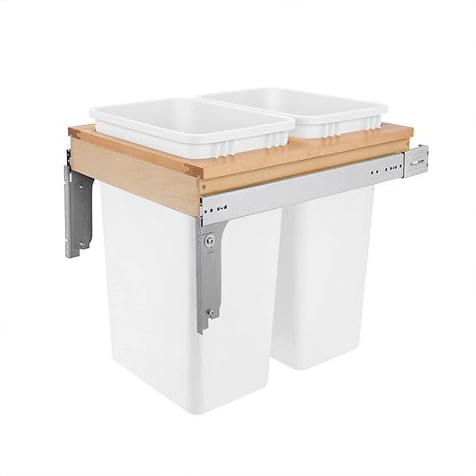 Rev-A-Shelf Top Mount Double Pullout Under Cabinet 50 Quart Kitchen Trash Cans for Full Height Cabinet, 150 Pound Rated Full-Extension Slides, 4WCTM-2150DM-2