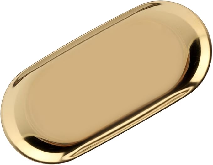 Rengue Nordic Style Stainless Steel Storage Tray, Soft Brass Finish, 9.1x3.7 Inches, Jewelry and Cosmetics Organizer for Home or Office Nordic Style Stainless Steel Storage Tray, Nan (L)