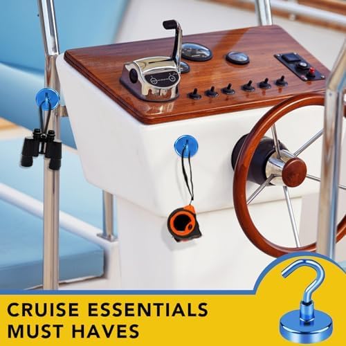 LOVIMAG Magnetic Hooks for Cruise Cabins, 85lbs Blue Magnetic Hooks for Classroom, Strong Magnets with Hooks for Hanging, Neodymium Magnet Hooks for Fridge, Ceiling, Locker, Camper, Travel-25 Pcs