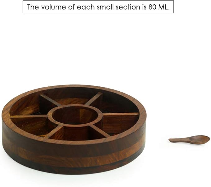 ExclusiveLane 'Mystic Owl Block' Sheesham Wood Indian Spice Box with Spoon (7 Partitions, Each Partition : 2.8 oz) | Masala Dabba Box Spice Storage Container Rack Wooden Spice Box for Gift