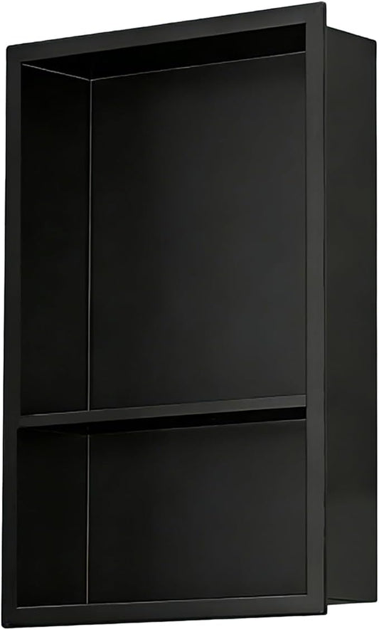 Recessed Wall Niche Cabinet 18" x 12", Matte Black Stainless Steel, No Tile Needed, with 1 Centered Shelf, Shower Niche Storage