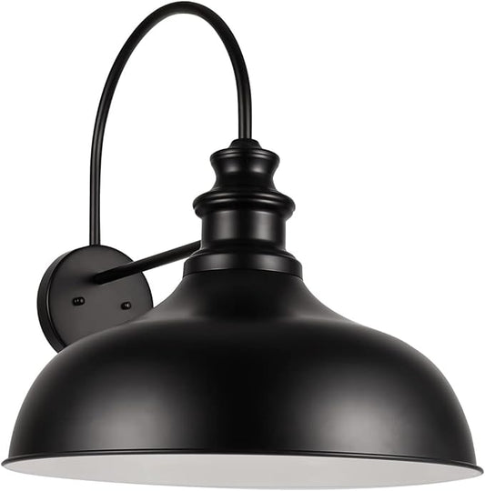 Barn Light Outdoor, 20 Inch Dome Exterior Light Fixture Outside for House, Farmhouse Outdoor Wall Mount Light in Black Finish for Porch, Entryway, Garage, Streetway, RZ014 BK
