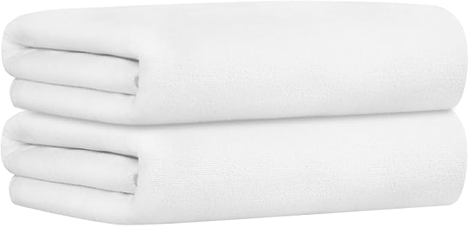 Microfiber Bath Towels Set of 2, 30" x 60", Large Bathroom Towel Oversized, Soft, Super Absorbent Fast Drying for Shower Sauna Swimming Hair Wrap, Beach, Sport, Fitness, Yoga (White)