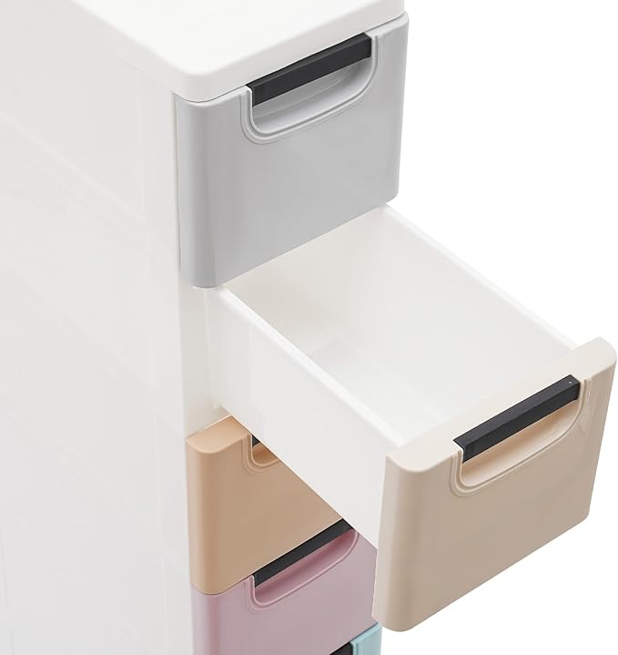 6 Drawers Storage Cart Rolling Storage Drawer Cart Narrow Plastic Dresser Rolling Organizer Cart Storage Unit on Wheels Bathroom Art Craft Supplies Mobile Slim Utility (Pale color)