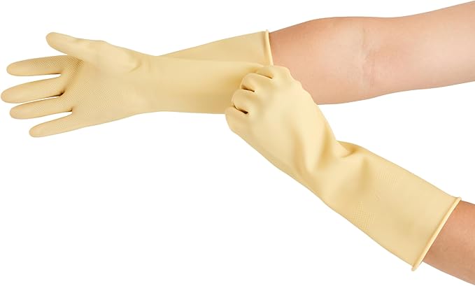 Clean Tek Professional 22 Mil Small Cleaning Gloves, 1 Pair Of Long Cuff Gloves - No-Slip Grip, No-Powder, Yellow Latex Gloves For Kitchen Cleaning, Ideal For Washing Dishes