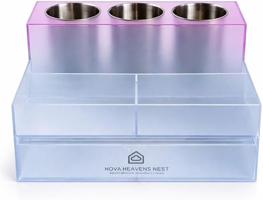 NovaHeavensNest Premium Vanity Hair Tool Organizer Translucent Frozen Acrylic — Large Bathroom Organizer Countertop & Drawer Storage for Hair Tools — Slip-Resistant Hairdryer & Curling Iron Holder