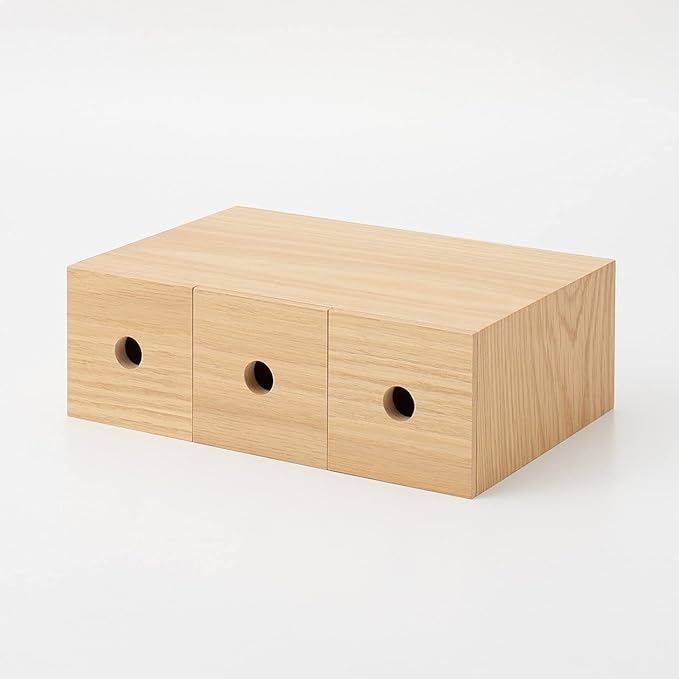 MUJI 82603323 Wooden Accessory Storage, 3 Tiers, Approx. Width 3.3 x Depth 6.7 x Height 9.9 inches (8.4 x 17 x 25.2 cm)