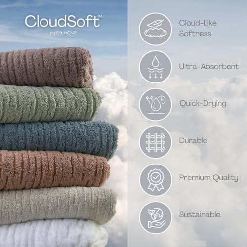 SKL Home CloudSoft Bath Towel Set, 6-Piece, 100% Cotton Luxury, Sage - Image 5