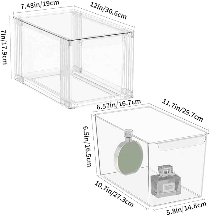 2Pack/4Pack Large-Capacity Stackable Storage Drawers for Organizer,Clear Acrylic Ample Bins,Easily Assemble,for Bathroom Closet/Kitchen Cabinets/Vanity/Undersink/Pantry Organization (4)