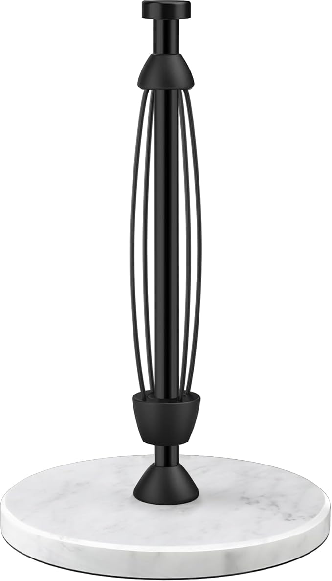 Marble Paper Towel Holder Countertop, Stainless Steel, One-Handed Tear, Freestanding Paper Towel Stand Rack with Ratchet Mechanism for Kitchen Toilet Bathroom Essentials Decor Accessories, Black