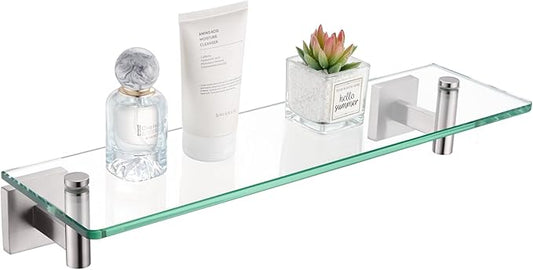 KOKOSIRI Floating Shelf Bathroom Wall Mount Shelves 16-Inch for Bedroom, Living Room, Kitchen, Small Hanging Rack Brushed Stainless Steel B1105BR-L16