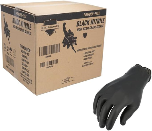 PackagingSuppliesByMail PSBM Industrial Nitrile Extra Thick Disposable Gloves, Black, Textured Fingertips