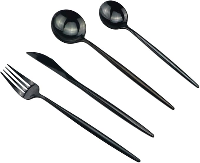 Gugrida Portable Silverware Set - 20-Piece Flatware Cutlery Set - 18/10 Stainless Steel - Mirror Polishing Black - Travel Elegant Modern Utensils - Service for 4 Include Steak Knife Dinner Fork Spoon