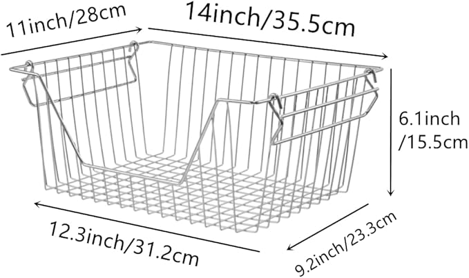 Stackable Wire Metal Baskets Fruit Vegetable Organization Pantry Cabinet Metal Bin Large Basket Shelves Storage for Kitchen Freezer, Set of 2