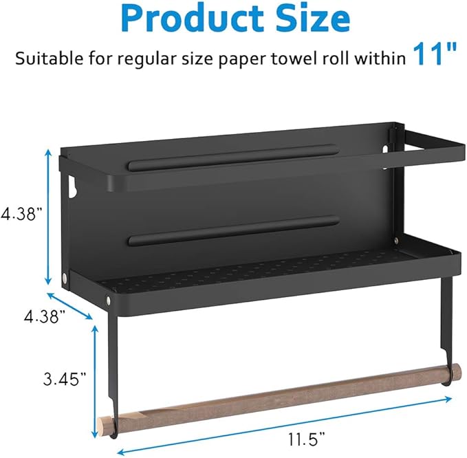 Magnetic Spice Rack, THIPOTEN 2-in-1 Foldable Strong Magnetic Shelf with Paper Towel Holder, Perfect Space Saver for Small Kitchen/Apartment, Easy to Install on The Side of Refrigerator(Black)