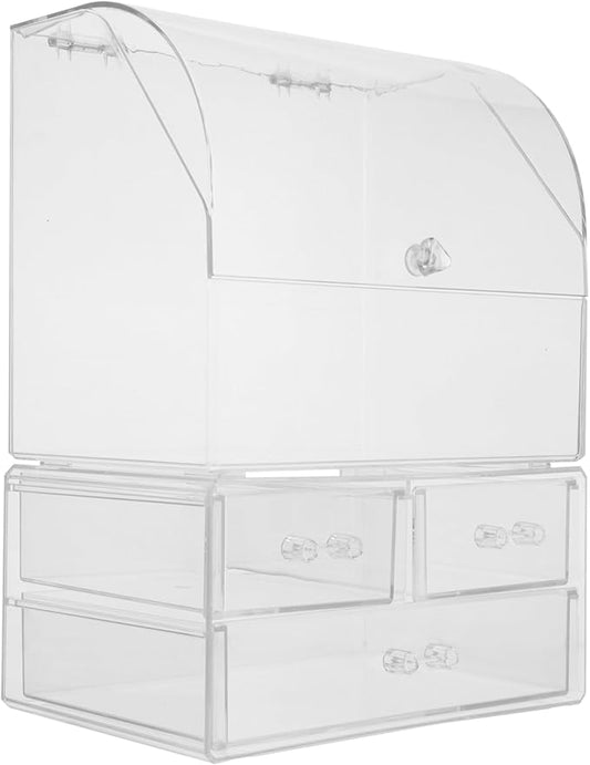 Acrylic Makeup Storage Box Lid Desktop Organizer for Cosmetic and Beauty Products Large Dustproof Drawer Type Design for Vanity and Bathroom Use