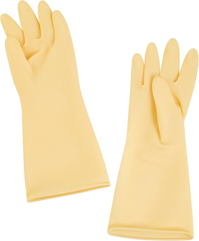Cleaning Gloves Case of 10 Rubber 22 mil Household Gloves Chemical-Resistant Puncture-Resistant Abrasion-Resistant Yellow