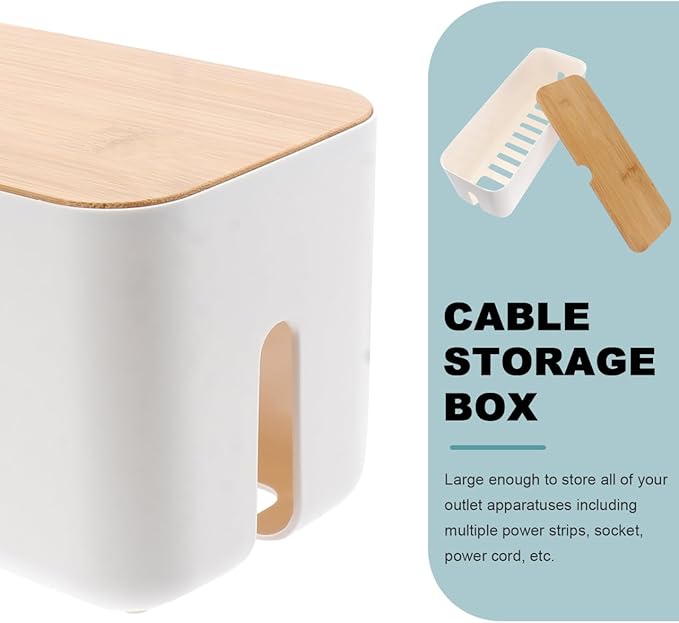 Cable Management Box with Cover 11.81 Inch Power Strip Storage Organizer Cord Hider Box Household Wire Storage Container for Home Office