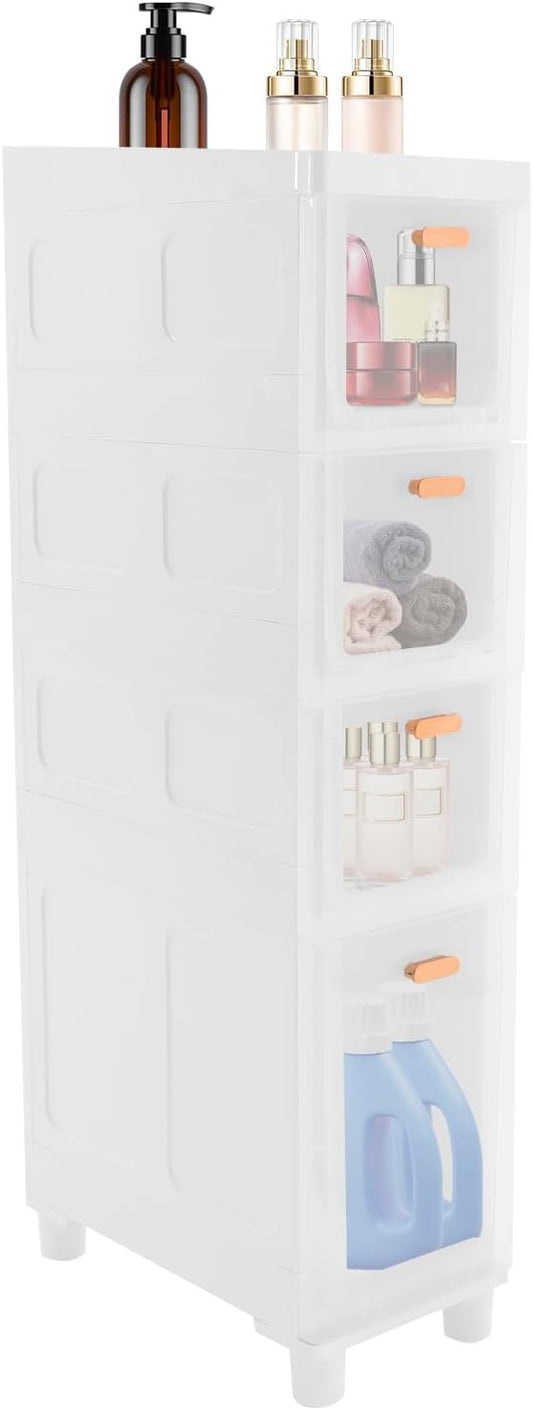 Slim Bathroom Storage Cabinet with 4 Drawers, Bathroom Floor Storage Cabinet, Narrow Storage Organizer for Small Spaces