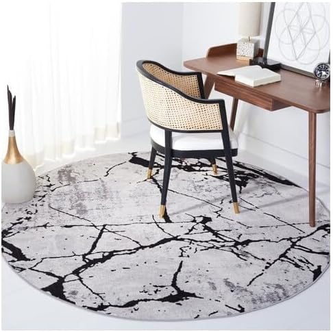 SAFAVIEH Amelia Collection Area Rug - 3' Round, Grey & Black, Modern Abstract Design, Non-Shedding & Easy Care, Ideal for High Traffic Areas in Living Room, Bedroom (ALA293K)
