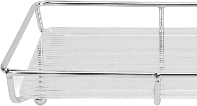 Restokki Bathroom Countertop Tray Stainless Steel Acrylic Modern Minimalist Design Storage Shelf Vanity Tray for Cosmetics Living Goods (Silver Single Layer Small Size)