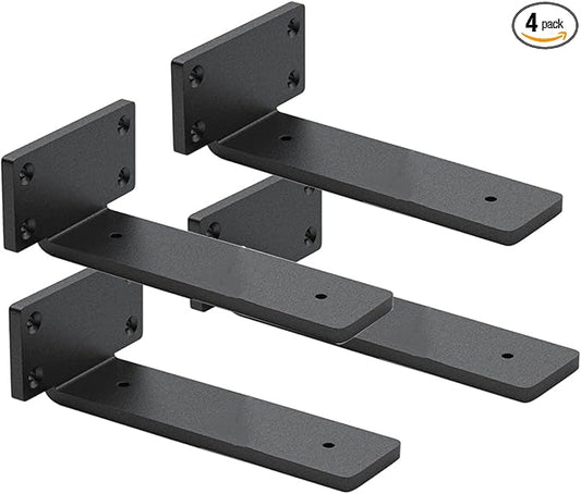 4 Pack Shelf Brackets 8 Inch Floating Shelf Bracket 1/5 inch Thick Heavy Duty Hidden Shelf Brackets Iron Metal Brackets for Shelf Support with Screw Included