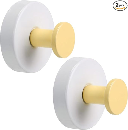 Suction Cup Hooks for Shower No-Drill Bathroom Hooks for Towels, Robes, Loofah Mountable on Bathroom Walls, Kitchen, Glass, Mirrors, Tile and Smooth,Non-Porous Surfaces (2, Lemon Yellow White)