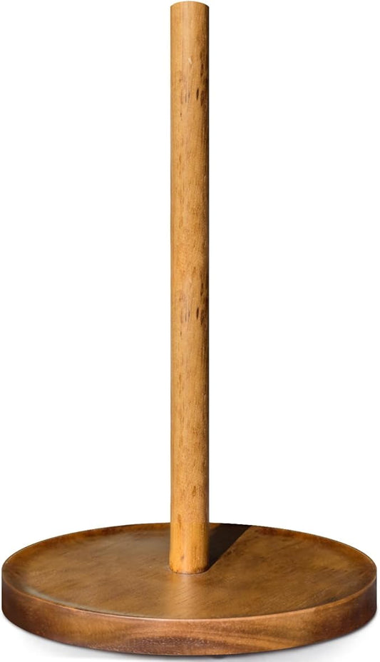 NESAPTO Paper Towel Holder Countertop, Wooden Standing Paper Towel Roll Stand for Rustic Farmhouse & Cottagecore Decor, Kitchen Bathroom Essential, Brown