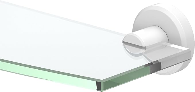 Gatco 5486 Locke Glass Shelf, Matte White/Wall Mounted 20.13" X 5.38" Tempered Glass/Floating Rectangle Glass Shelf for Bathroom