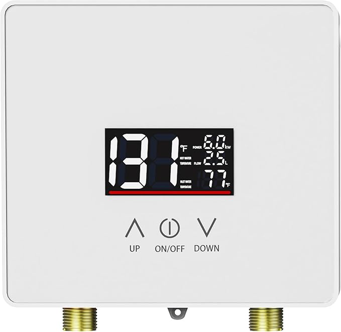 Tankless Water Heater Electric, 240V 6000W Under Sink Instant Water Heater with Digital Display Touch Screen On-Demand Water Heater Point Of Use for Kitchen, Bathroom, Laundry, RVs