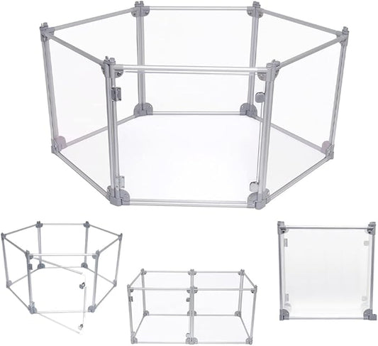 Front Row Foldable Dog Playpen – Durable and Portable Puppy Playpen for Exercise, Rest & Play – Clear Fence Panels with Aluminum Rods and Crate for Dogs and Other Small Pets (Silver, 6-Panel)