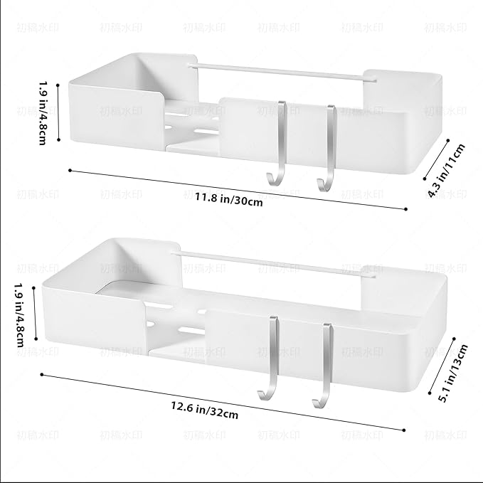 ABCOOL Shower Caddy Floating Bathroom Shelves - Set of 2, No Drill Wall Mounted Adhesive Hanging Shelves with Hooks Decorative Storage Shelves for Kitchen Living Room Bedroom