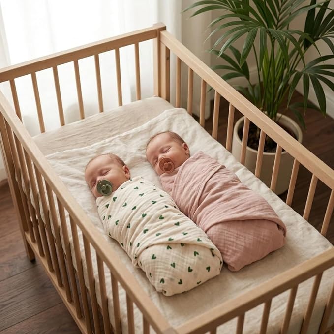 Baby Swaddle – Organic Cotton Muslin Baby Swaddles for Newborns 47” x 47” (Green Hearts)
