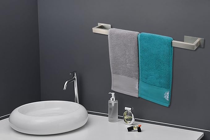 Bathroom Towel Bar Self Adhesive, No Drilling Towel Rack Easy to Install, Hand Towel Holder Made of Premium Stainless Steel Sticky on Hand Towel Hanger for Kitchen, Toilet.(24IN, Brushed)