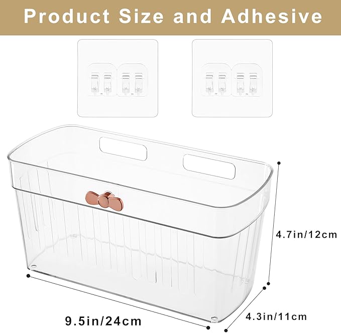4 Pack Adhesive Cabinet Door Organizer, Compact Pantry Organizers and Storage Basket, Clear Bathroom Storage Organizer Shelf for Narrow Space, Wall Mounted Shower Caddy Hanging Sink Caddy