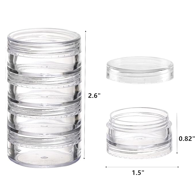 5 Set (20 Pieces) Stackable Cosmetic Containers with Screw Lids and Labels，10 Grams Clear Plastic Empty Jars Small Makeup Sample Containers for Beauty Products