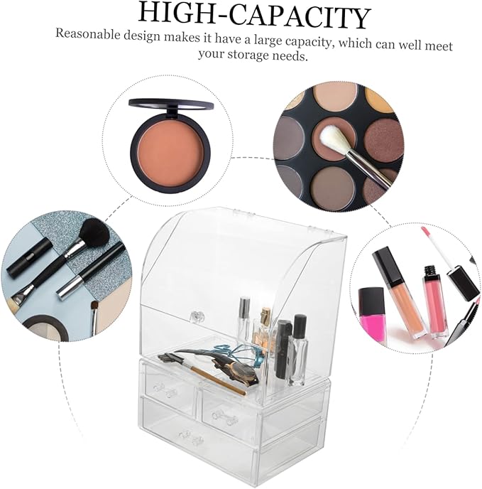 Acrylic Makeup Storage Box Lid Desktop Organizer for Cosmetic and Beauty Products Large Dustproof Drawer Type Design for Vanity and Bathroom Use