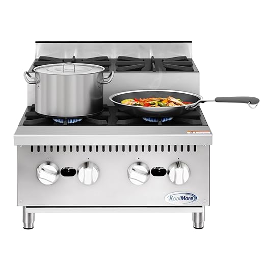 KoolMore 24 in. Commercial Four-Burner Natural Gas Step Up Range, 104000 BTU in Stainless-Steel, ETL Listed (KM-CRSU-24)